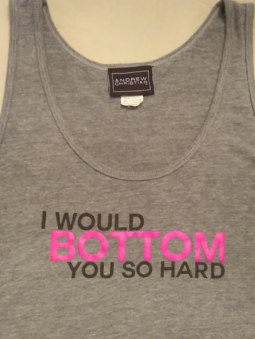 Andrew Christian Gray Tank with Hot Pink Statement Print